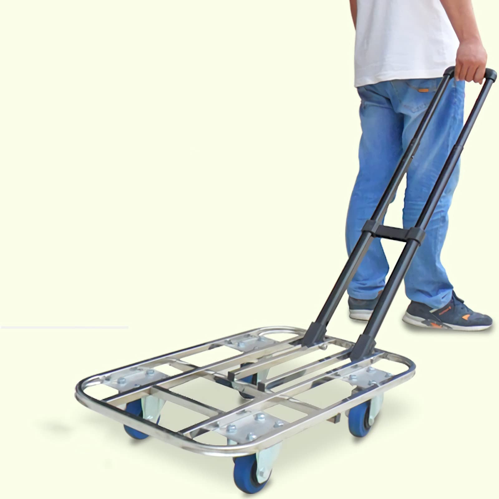 Carretilla de Mano Plegable de Acero Inoxidable con Plataforma Hueca y Tubo Cuadrado, con Soporte telescópico (Monocolor 69 x 50)