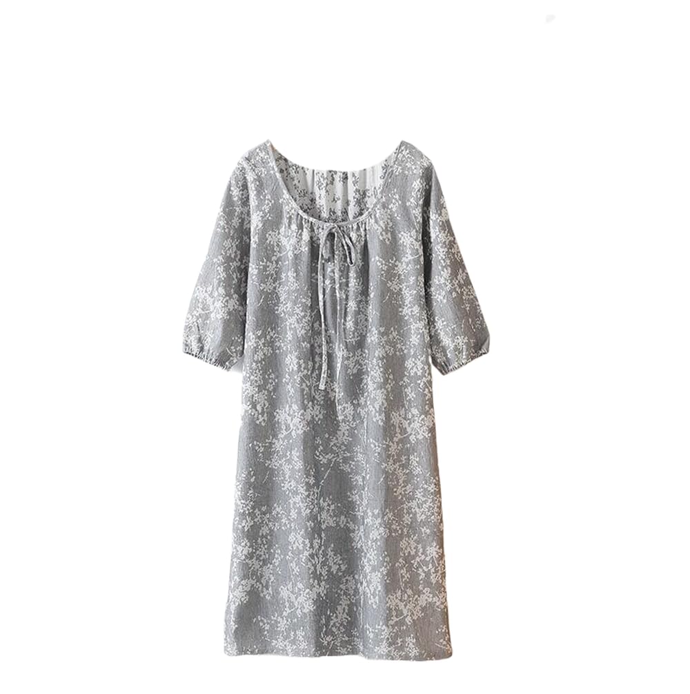 Camisón para Mujer - Camisón De Algodón para Mujer, Ropa De Dormir De Gasa De Doble Capa, Vestido De Noche De Una Pieza, Pijamas De Otoño con Mangas Tres Cuartos, Ropa para El Hogar