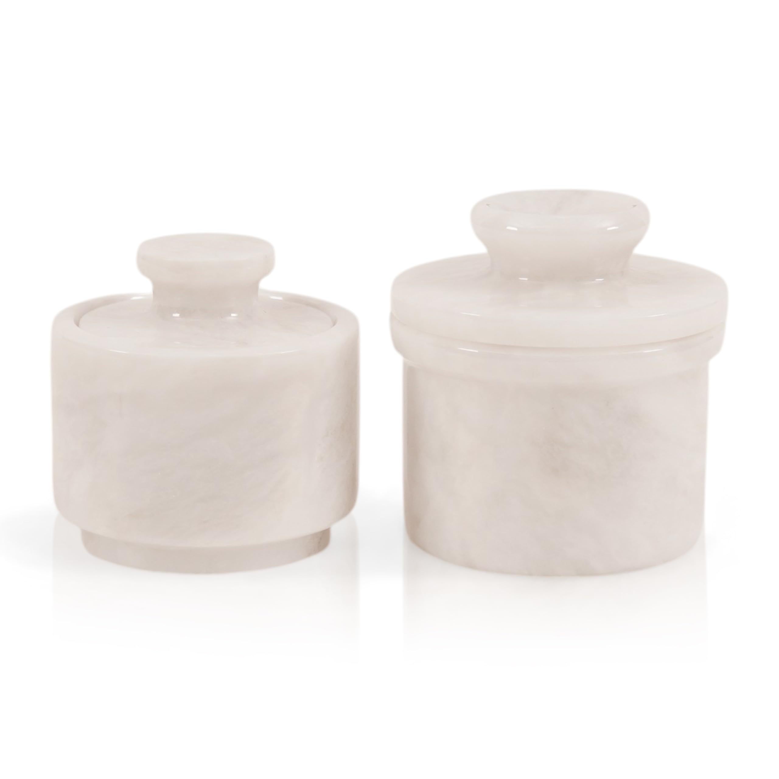 EarthenTones Marble Butter Keeper & Salt Cellar Set for Kitchen Counter, White Handmade Stone Countertop Containers for Butter, Salt & Pepper, Elegant Marble Kitchen Décor