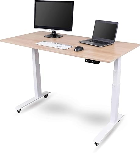 Escritorio de pie de altura ajustable con memoria programable (marco blanconogal natural, 59.8in de ancho)