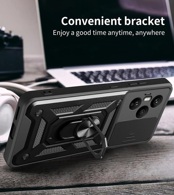 Image of ELICA Military Grade Protection Phone Case with Slide Camera Cover /Rotation 360 Ring Case for Honor 400 Pro 5G - Black