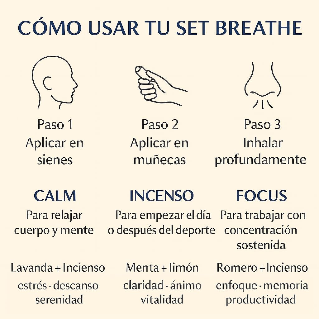 Breathe Roll On Aceites Esenciales – Calm, Focus Y Energy | Aromaterapia Natural 100% Vegana Con Pouch Premium | Regalos Originales para Mujer