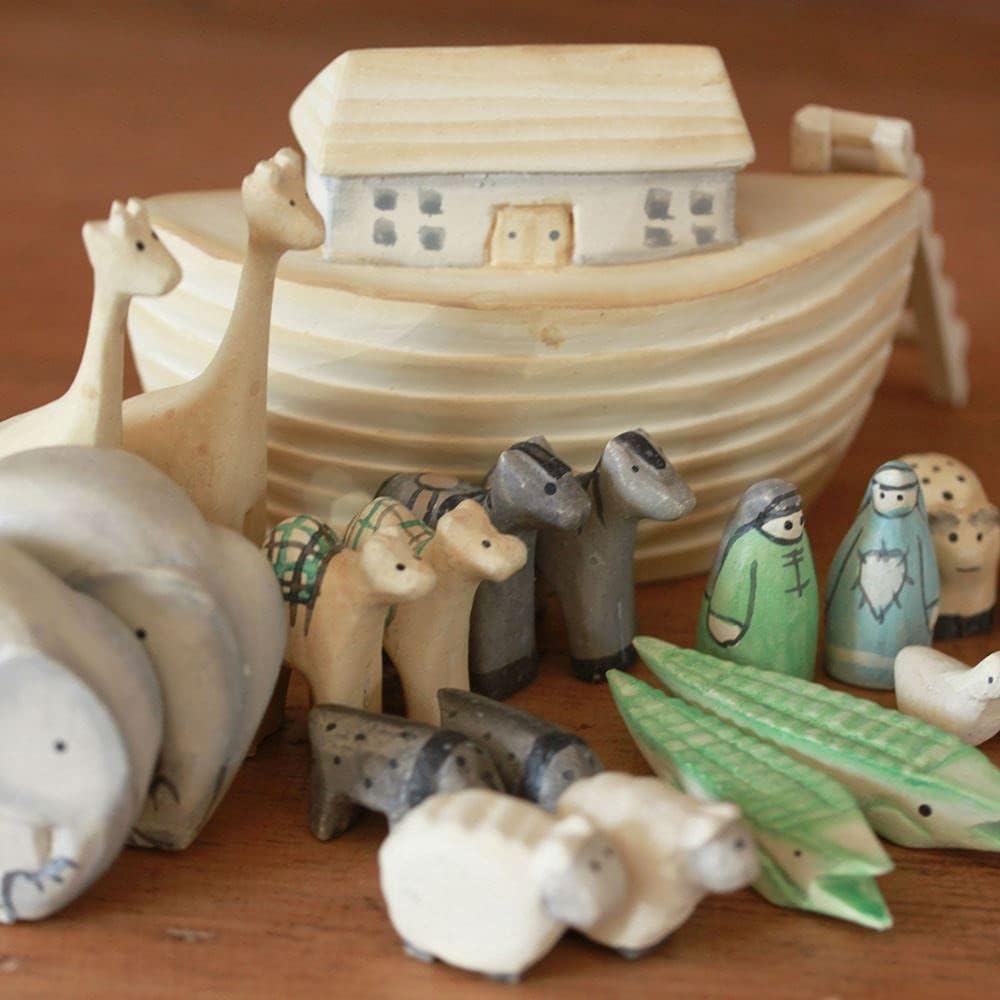 Noah's Ark Gift Boxed Set Hand Carved & Painted Christening New Baby Gift by East of India