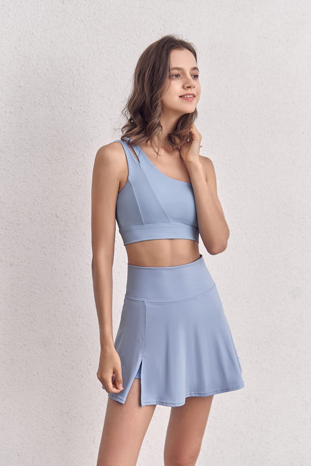 BaronHong Faldas de tenis para mujer, elásticas, de cintura alta, para golf, correr, deportes, entrenamiento, ropa deportiva, azul, L