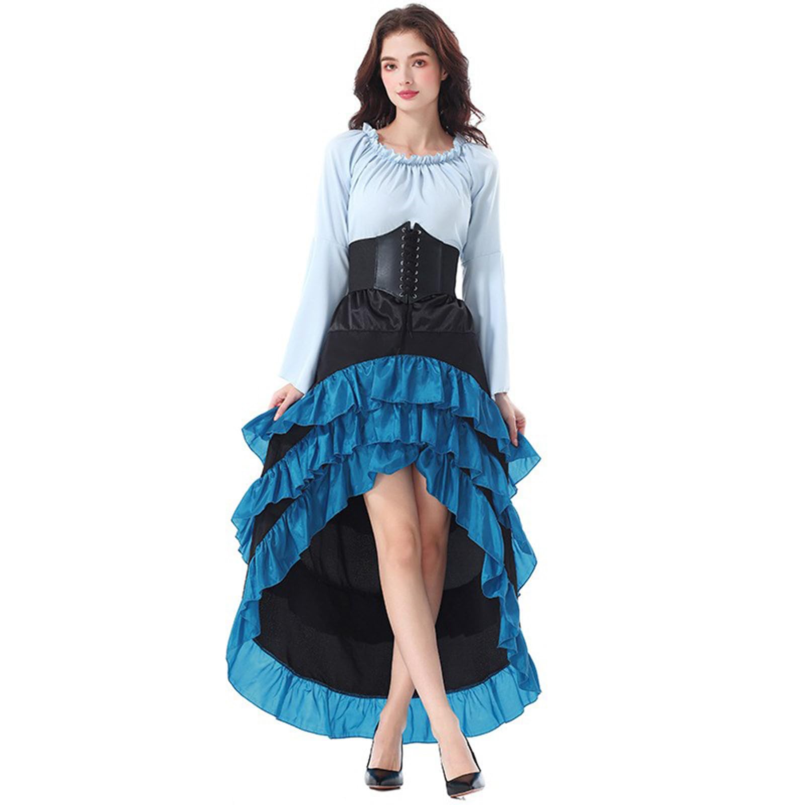 Kostüm Piratin Damen Piratenkostüm - Piraten Minikleid Langarm Kleidung Tanzkleid Faschingskostüm Pirat Corsett Retro Festkleid Strampler Mottoparty Cosplay