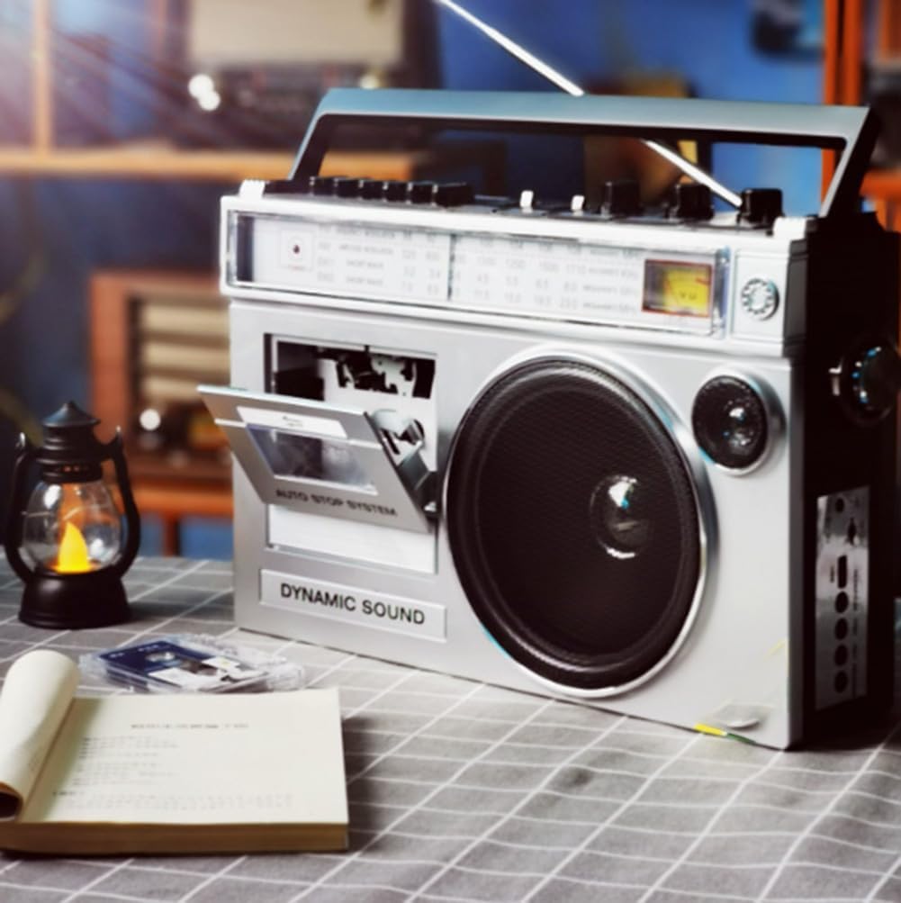 Lettore di cassette Bluetooth retrò, portatile, con CD, ingresso SD/USB, per viaggi e riunioni di famiglia