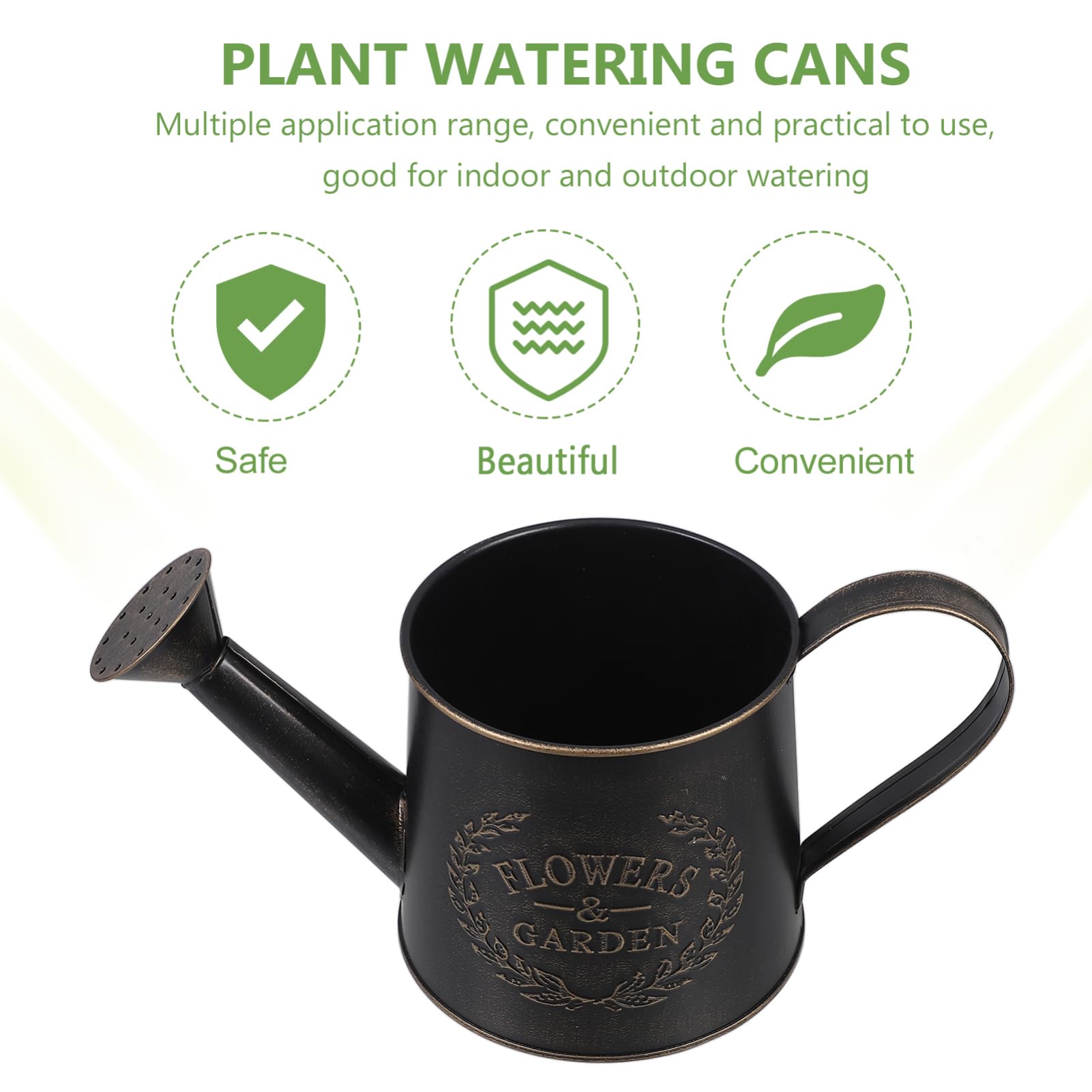 Milisten Arrosoir en métal avec bec verseur - Petit arrosoir galvanisé rustique avec poignée pour plantes d'intérieur ou d'extérieur - Noir
