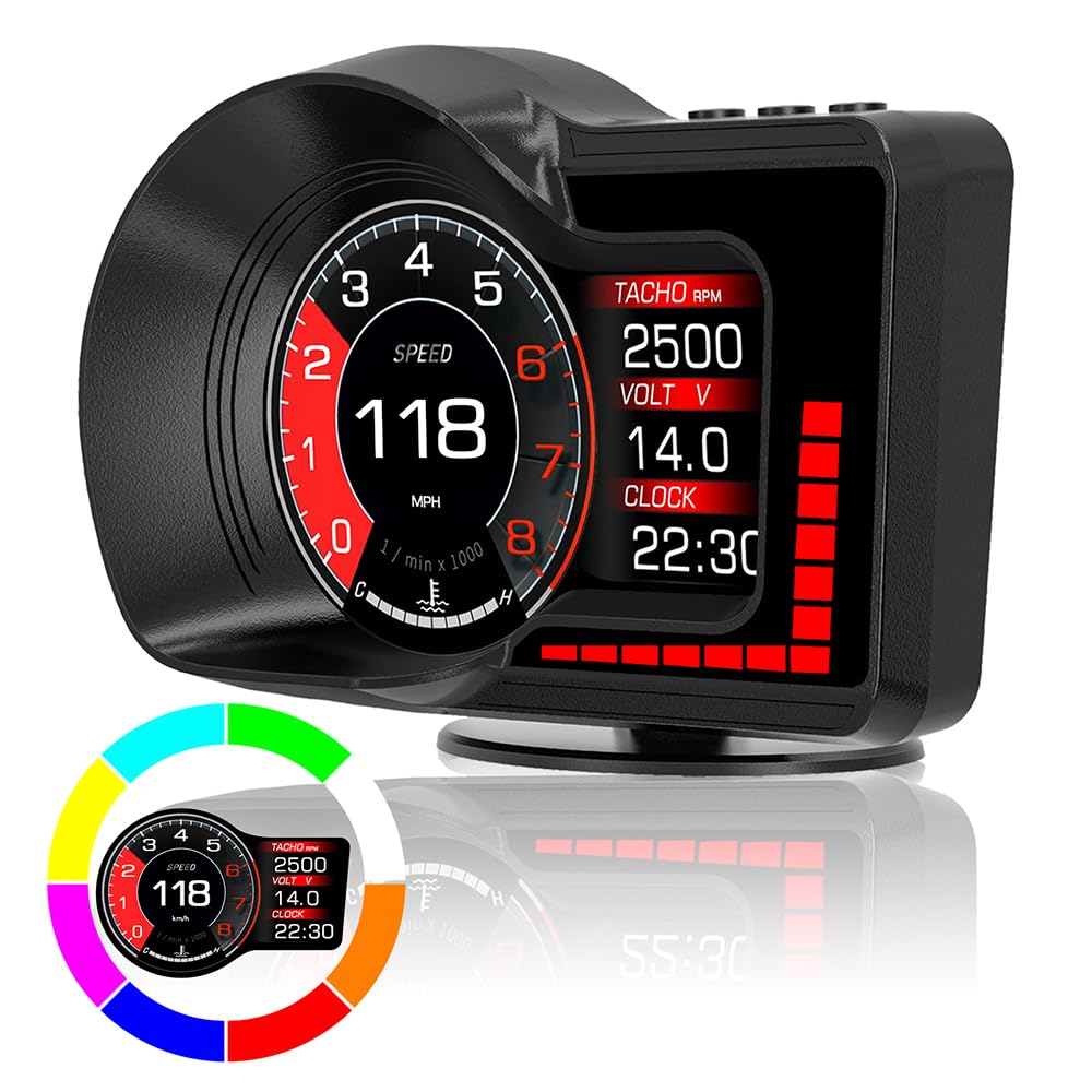 CAMECHO Heads Up Display F15 OBD2+GPS Smart Gauge Dual System