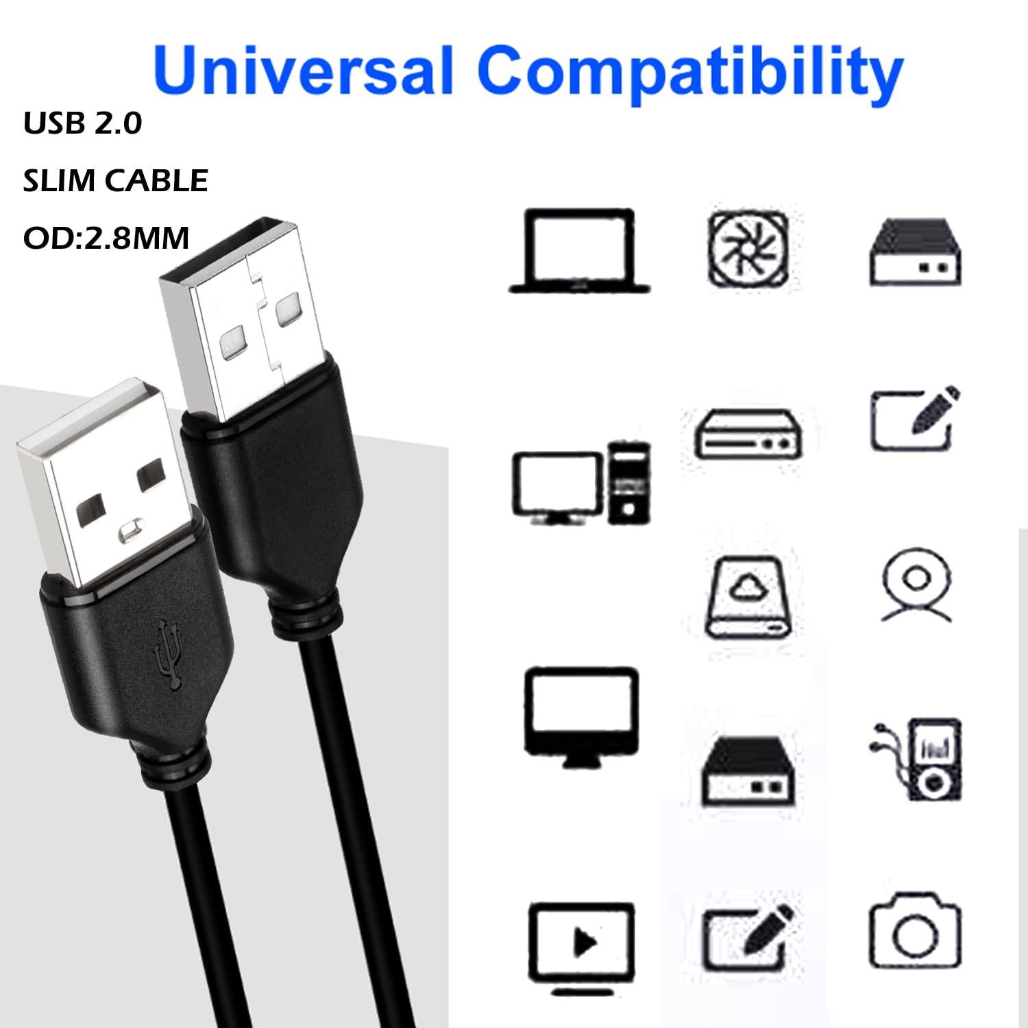 YOTETION Slim USB2.0 A to USB A 20ft Cable, Long USB2.0 Cable USB2.0 A to A Fast Charging Long Charging Cable for PS5, Keyboard, Mouse and More! The Wire Diameter is 2.8 MM