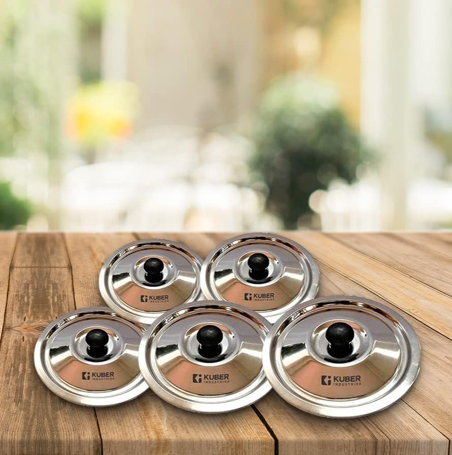 Kuber Industries Stainless Steel Multipurpose Lid with Knob | Sturdy Knob & Durable | Suitable for Pots, Pans, Kadhai, Tawa | Easy to Clean & Hold | Steel Cooking Lid Set of 5
