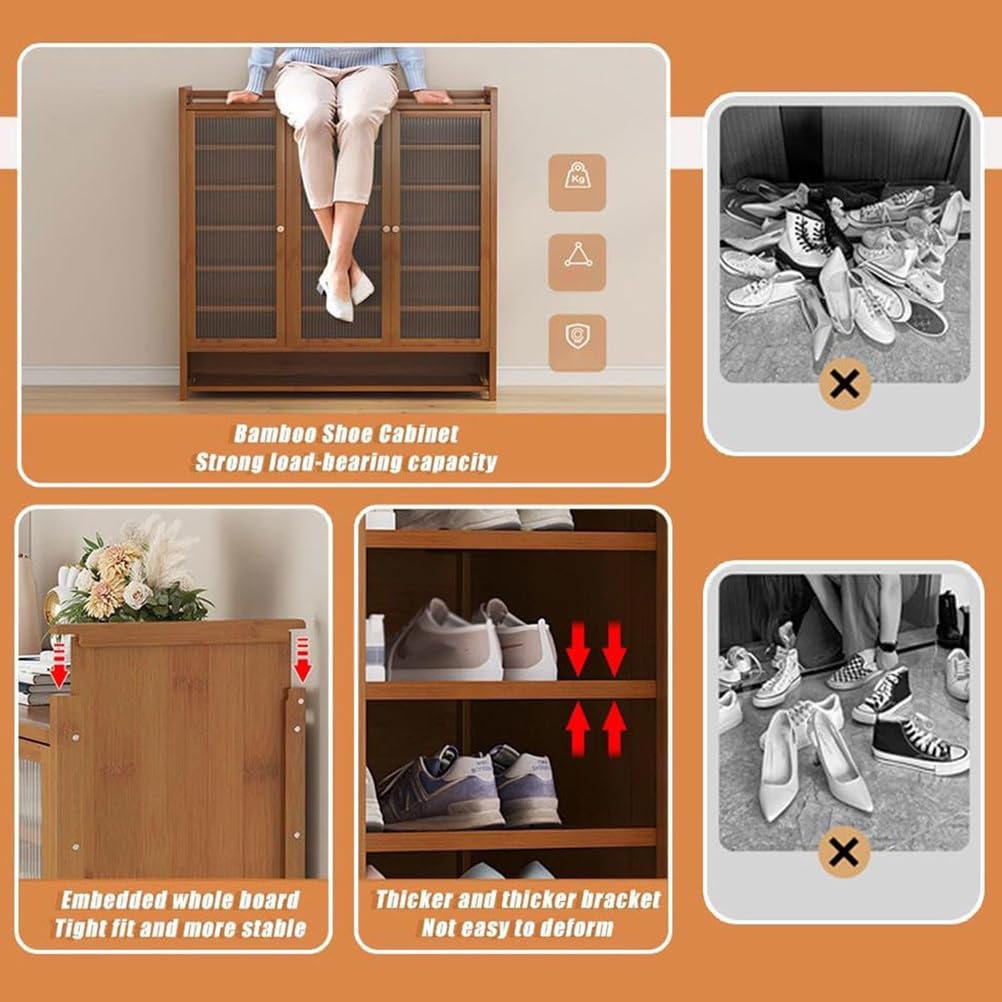 AVSMGP Zapatero Plegable Creativo, Zapatero Independiente De Bambú De 7/8 Niveles- Zapatero Que Ahorra Espacio- Ideal para El Armario del Pasillo del Dormitorio,Marrón,60x32x100cm