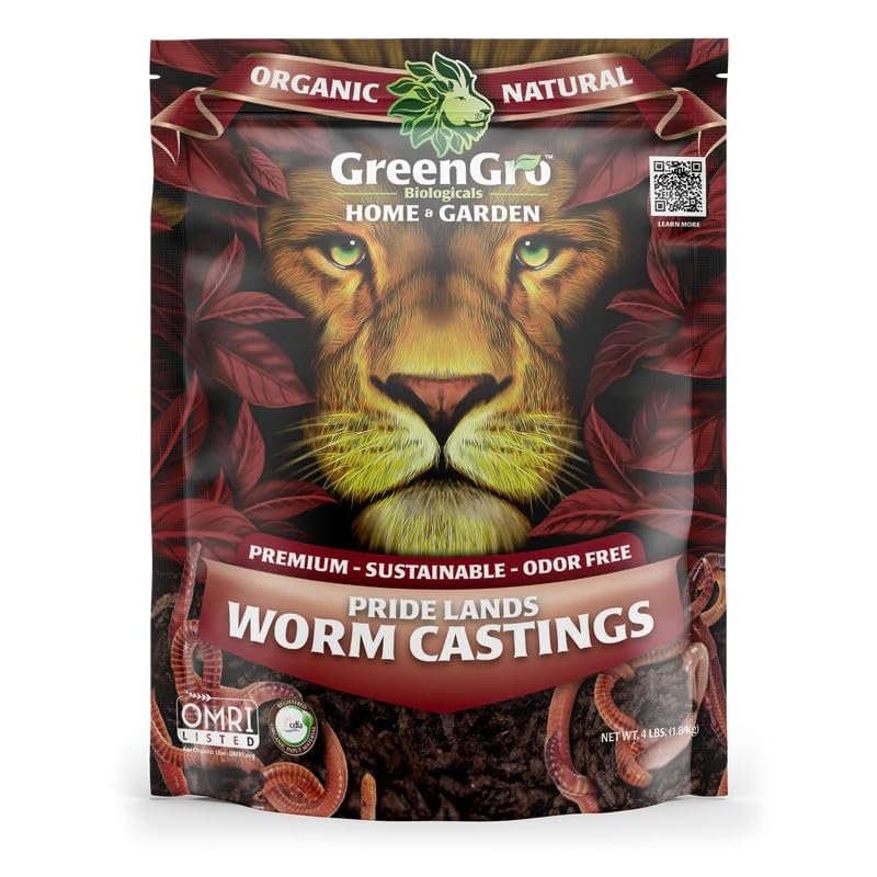Pride Lands Worm Castings - Outdoor & Indoor Natural Fertilizer/Beneficial Bacteria/Top Dressing/Soil Additive/Compost Tea made from Worm Castings (4lb)