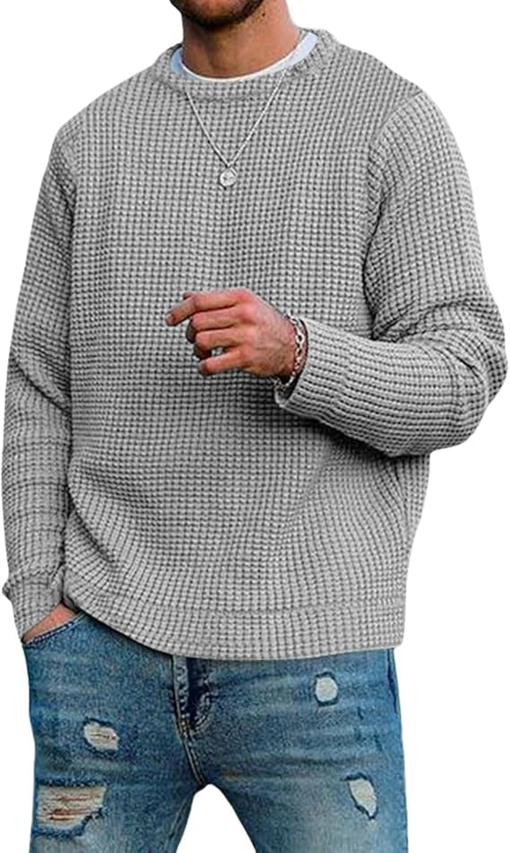KELYWELL Men's Waffle Knit Pullover Sweaters Crewneck Long Sleeve Knitwear Sweaters Fall Winter Trendy Pullover