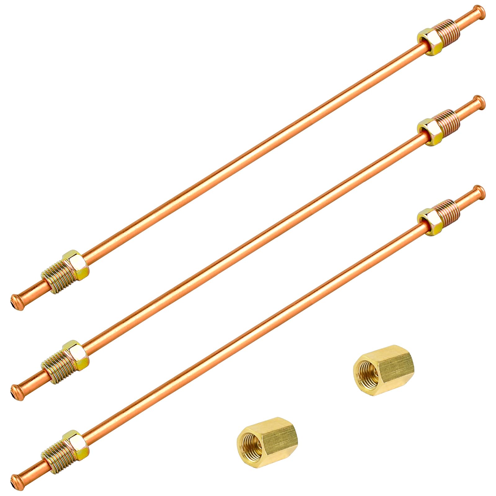 MuHize Brake Line Tubing - 16" Gold 3/16 Brake Lines Kit(Pack of 3) with fittings, Heavy Duty Flexible Brake Line with Inverted Bubble Flared Ends and 2 Connecting Unions