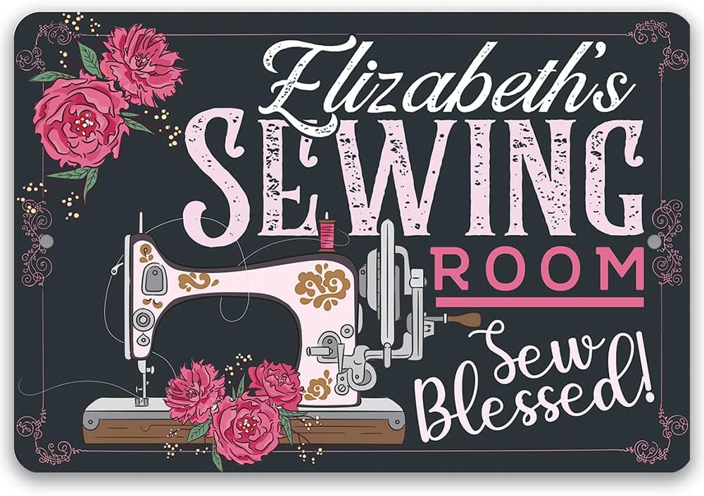 Personalized Sewing Room Sew Blessed - Great Sewing Accessories and Craft Room Decor, Quilting Supplies Gift for Quilters, Seamstresses and Sewers, 8x12 or 12x18 Indoors or Outdoors Durable Metal Sign