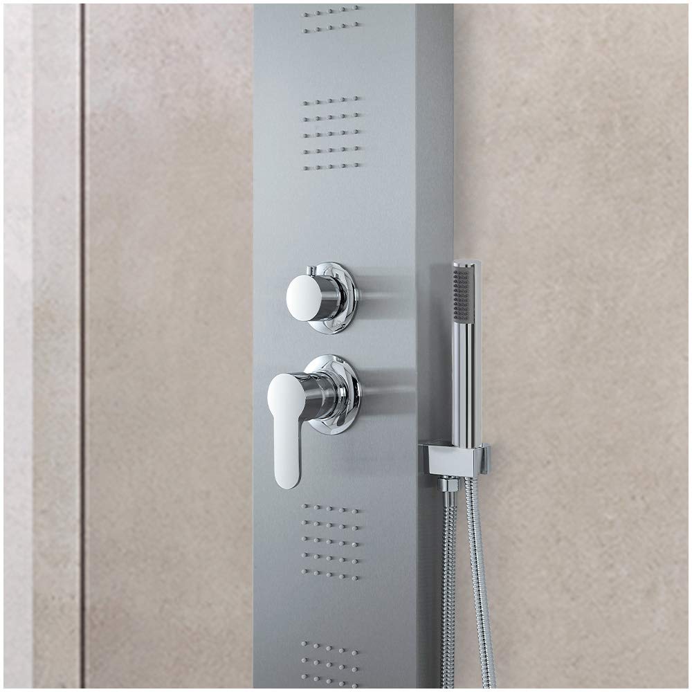 Colonna Doccia Idromassaggio in Acciaio Inox Finitura Satinata 4 funzioni IDROMASSAGGIO - DOCCETTA SOFFIONE - Cascata