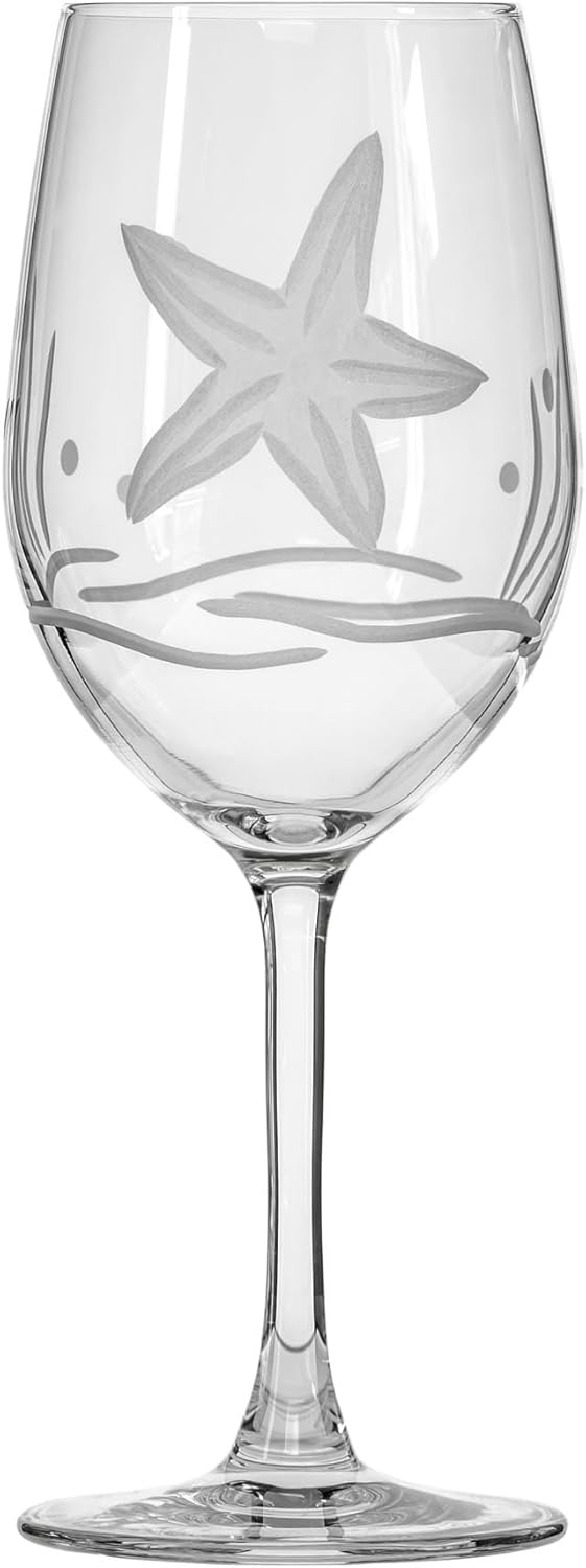Rolf Glass Starfish White Wine Glass | 12oz Coastal Glassware | Set of 4 | Engraved Lead-Free Wine Glasses | Made in the USA