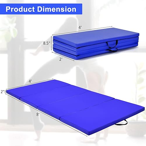 Miniatura 7 de Goplus 8' x 4' Folding Gymnastics Mat, 2 Thick 4 Fold Exercise Tumbling Mat with Carrying Handles for Home Gym Fitness, Portable Anti Tear Panel Mat