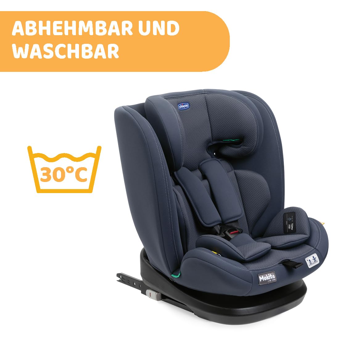 Chicco Mokita I-Size Kindersitz, mit Isofix-System, für Kinder zwischen 76 und 150 cm Körpergröße, Gewicht 10-36 kg, verwendbar ab 15 Monaten, Gruppe 1/2/3, inklusive Einsatz, Blau