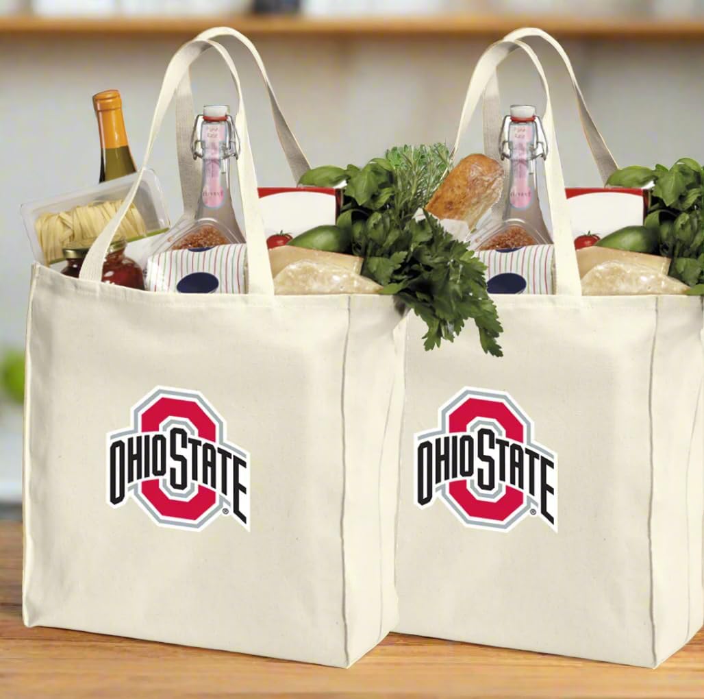 Broad Bay Ohio State University Shopping Bags or OSU Buckeyes Grocery Bag 2Pc SET NATURAL COTTON