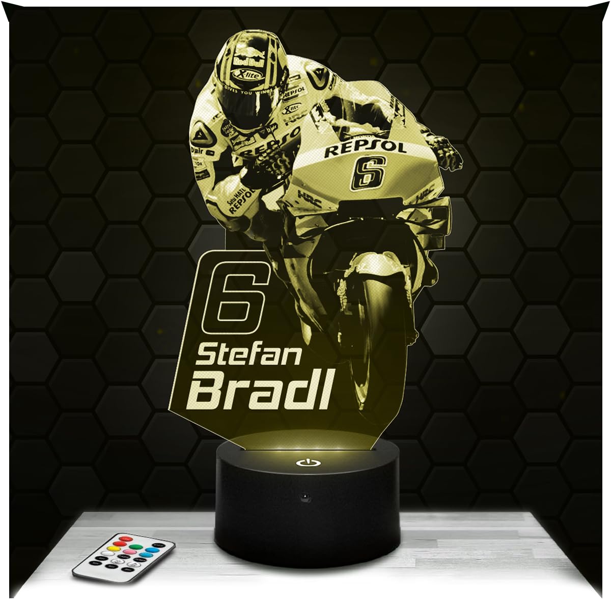 Lampephoto.fr - Moto GP - Stefan Bradl 3D Lamp, Night Light 3D LED Illusion Lamp, Gift idea for Men Motorcycle, Gifts Merchandise for Boys and Girls, Children's or Adult Bedroom Night Light