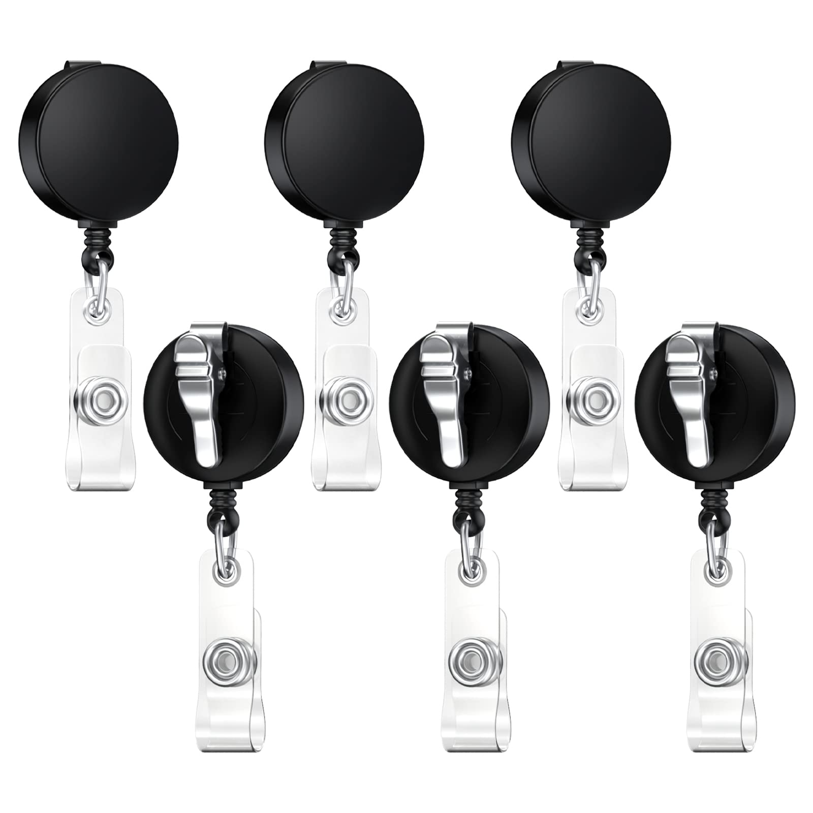 Badge Reels Retractable,Student Badge Holders,Retractable ID Name Badge Holder Reels with Alligator Clip (6 Pack Black)