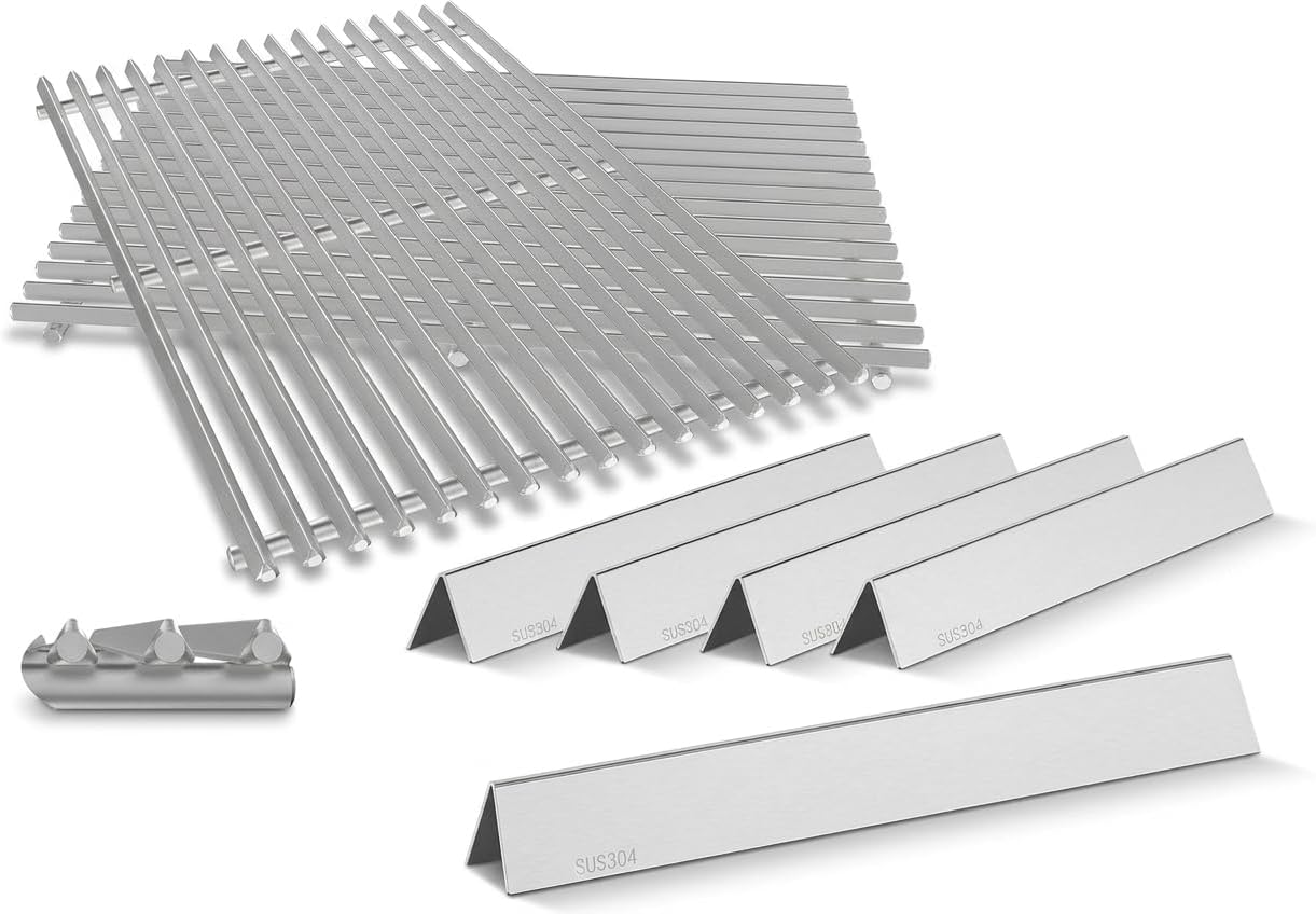 QuliMetal 24.5 Inch Flavorizer Bars and 9.5MM Grates for Weber Genesis 300 Series Grills with Side Controls Knobs, Genesis E310 E320 S310 S320 EP310 EP320