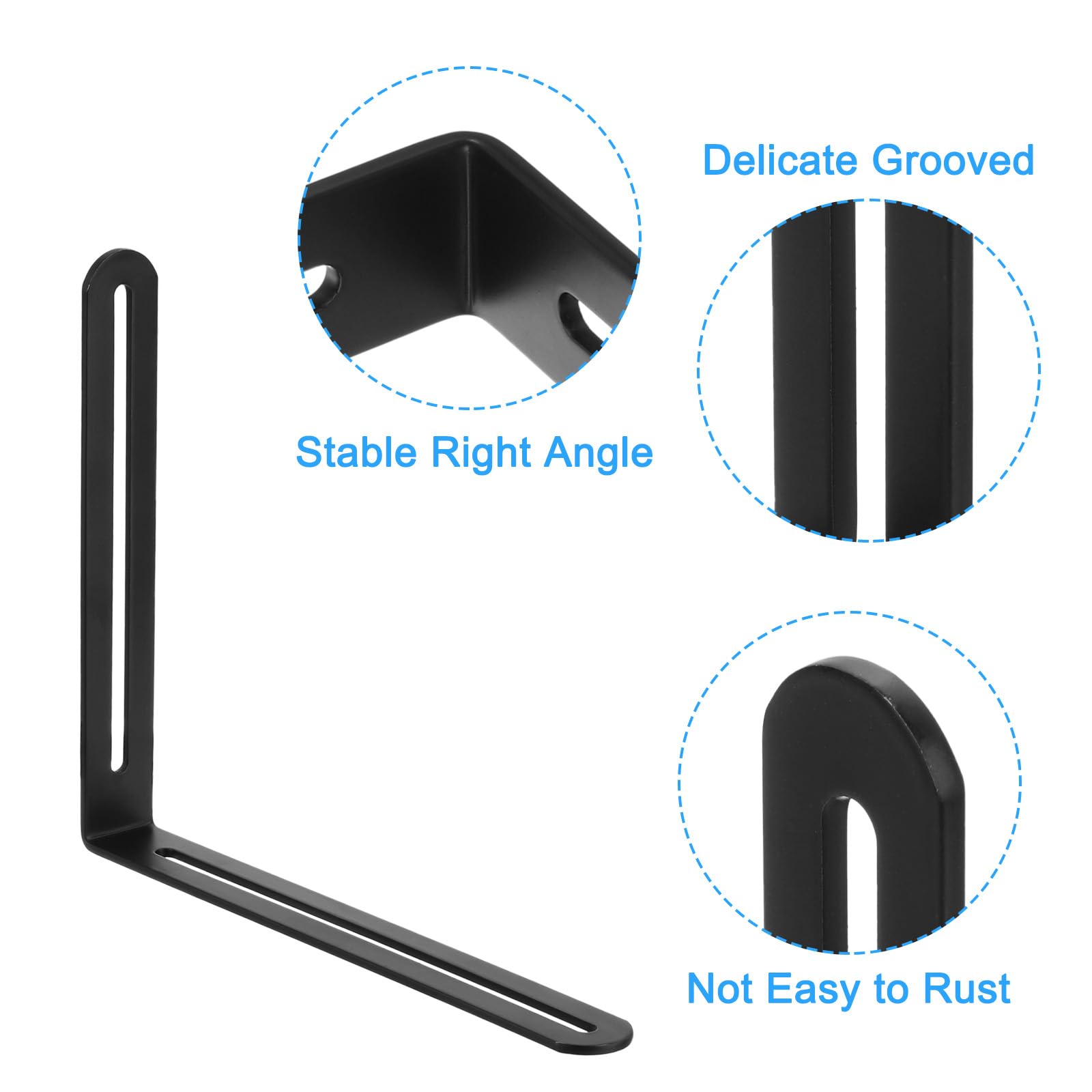 uxcell 6 staffe angolari regolabili a forma di L con fessura, 20 x 16,5 cm, in acciaio inossidabile, con scanalatura, ad angolo retto, con viti, per mobili in legno, nero