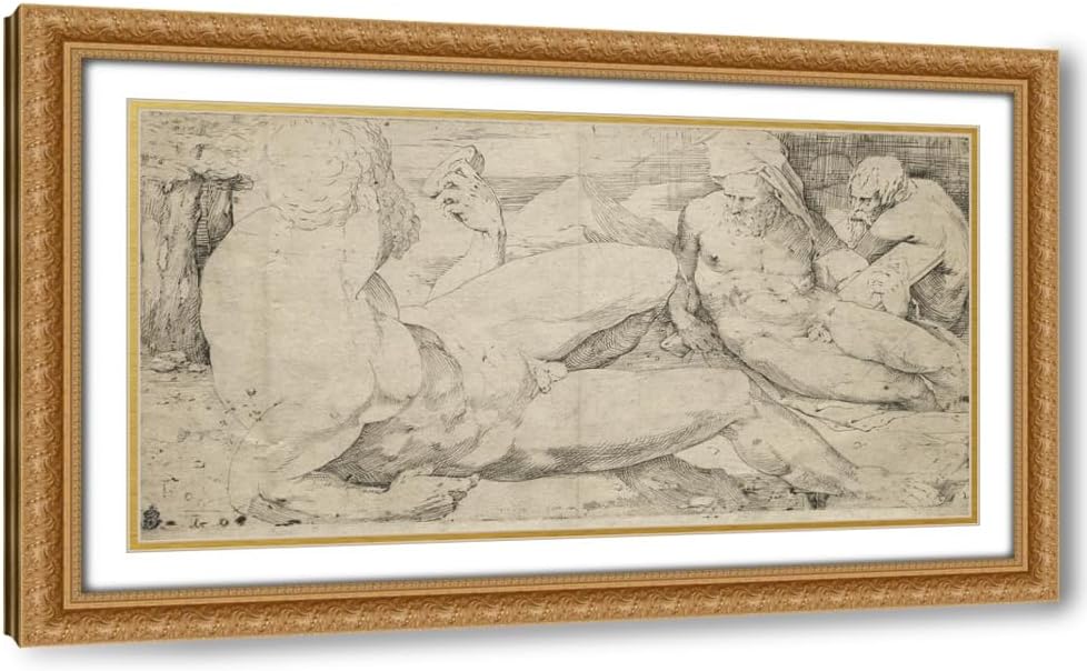 ArtDirect Three Male Nudes (second quarter 1500s) Custom Framed Art Print Giclee Print or Canvas Options with Various Sizes and Customization by Domenico Beccafumi