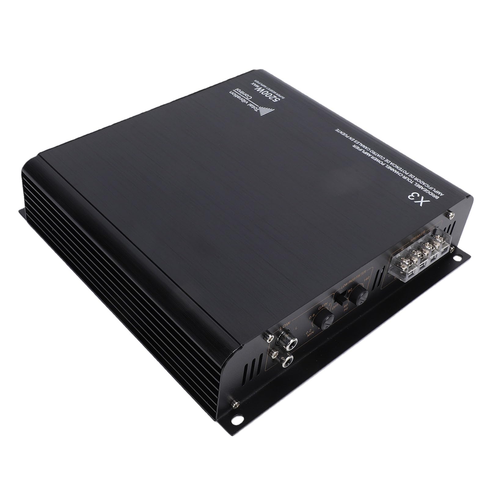 Akozon Amplificador Coche 2 Canales 5200W Potencia Máxima 2x200W RMS Protección Cortocircuitos Control Baja Frecuencia Conmutación Fase Puenteable para Subwoofer Barco UTV CMB0135