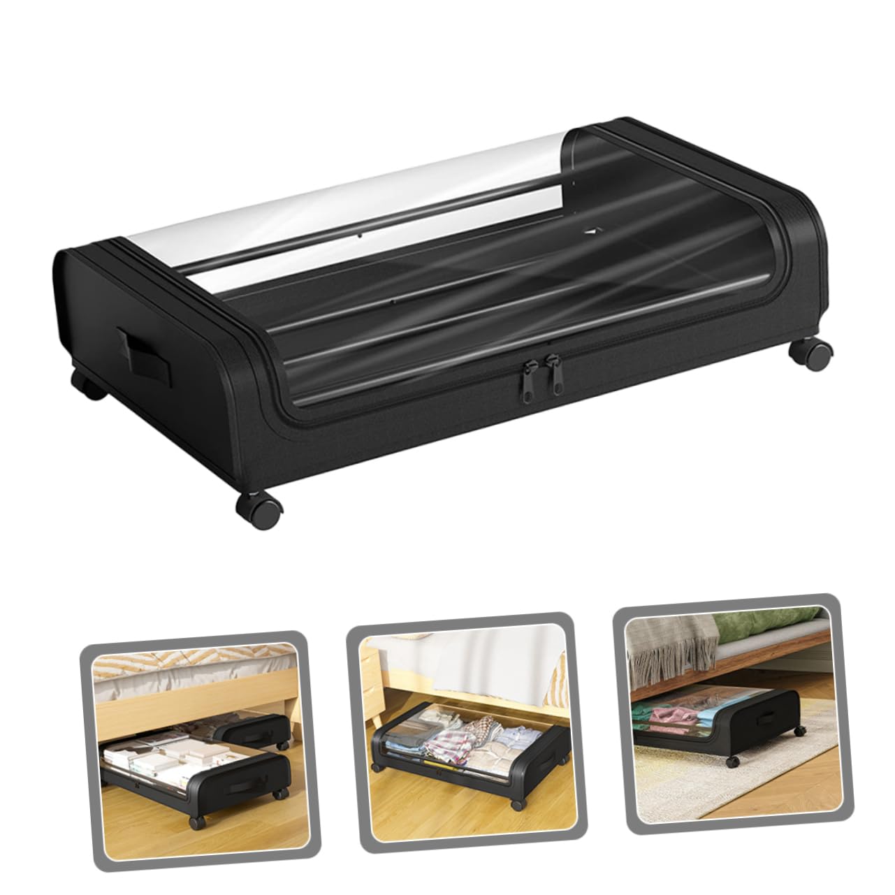 Cabilock Organizador De Almacenamiento Cama Ruedas Caja De Almacenaje De Gran Capacidad Para Ropa Juguetes y Mantas Contenedor Práctico y Espacio Ahorro Material Duradero Tapa Transparente