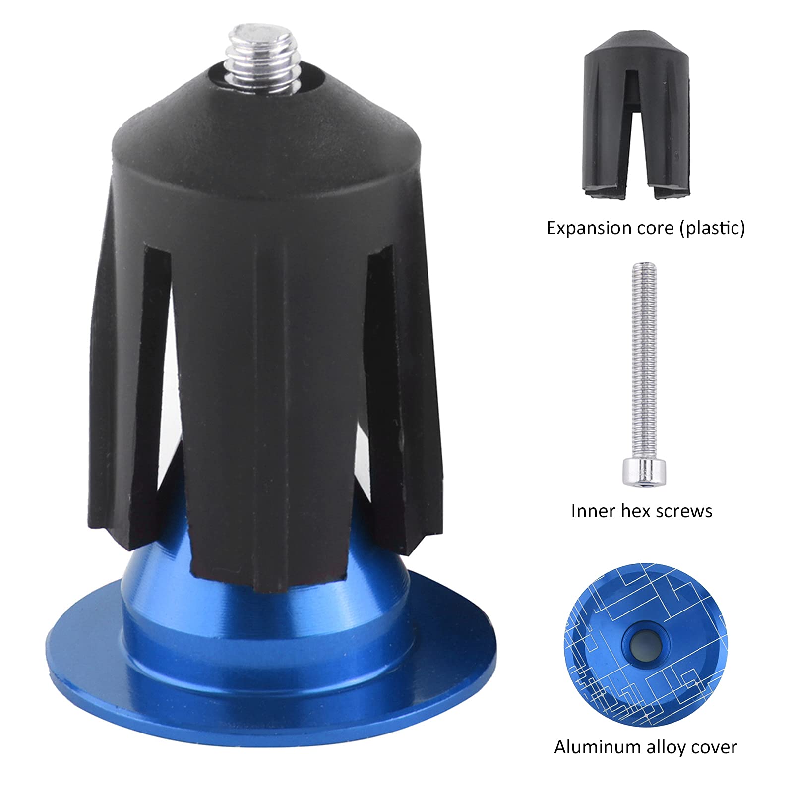 2Pcs Bar End Plugs, Aluminum Bike Handlebar End Plugs, Road Bike Mountain Bike Grip Handlebars Plug Handlebar End Plugs (Blue)