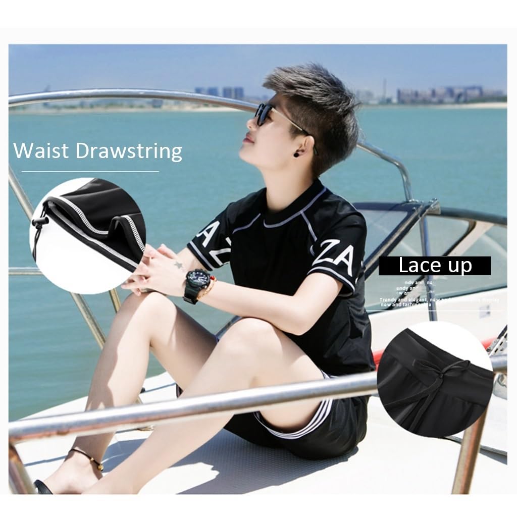 ElzEy Schnell Trocknende Badebekleidung Oberteile + Badeshorts Stärkeres Gummiband Brustbinder Badeanzug für Trans Lesbian Tomboy Transgender-FTM (Color : Black, Size : S)