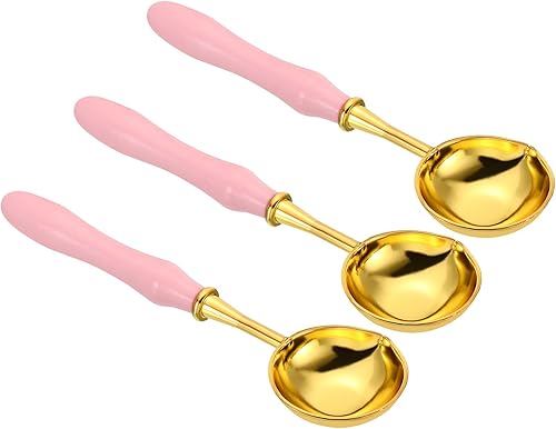 PATIKIL Cuchara de sellado de cera de 4 pulgadas, 3 cucharas de fusión de sellado de cera de latón, mango largo vintage de madera para sello de