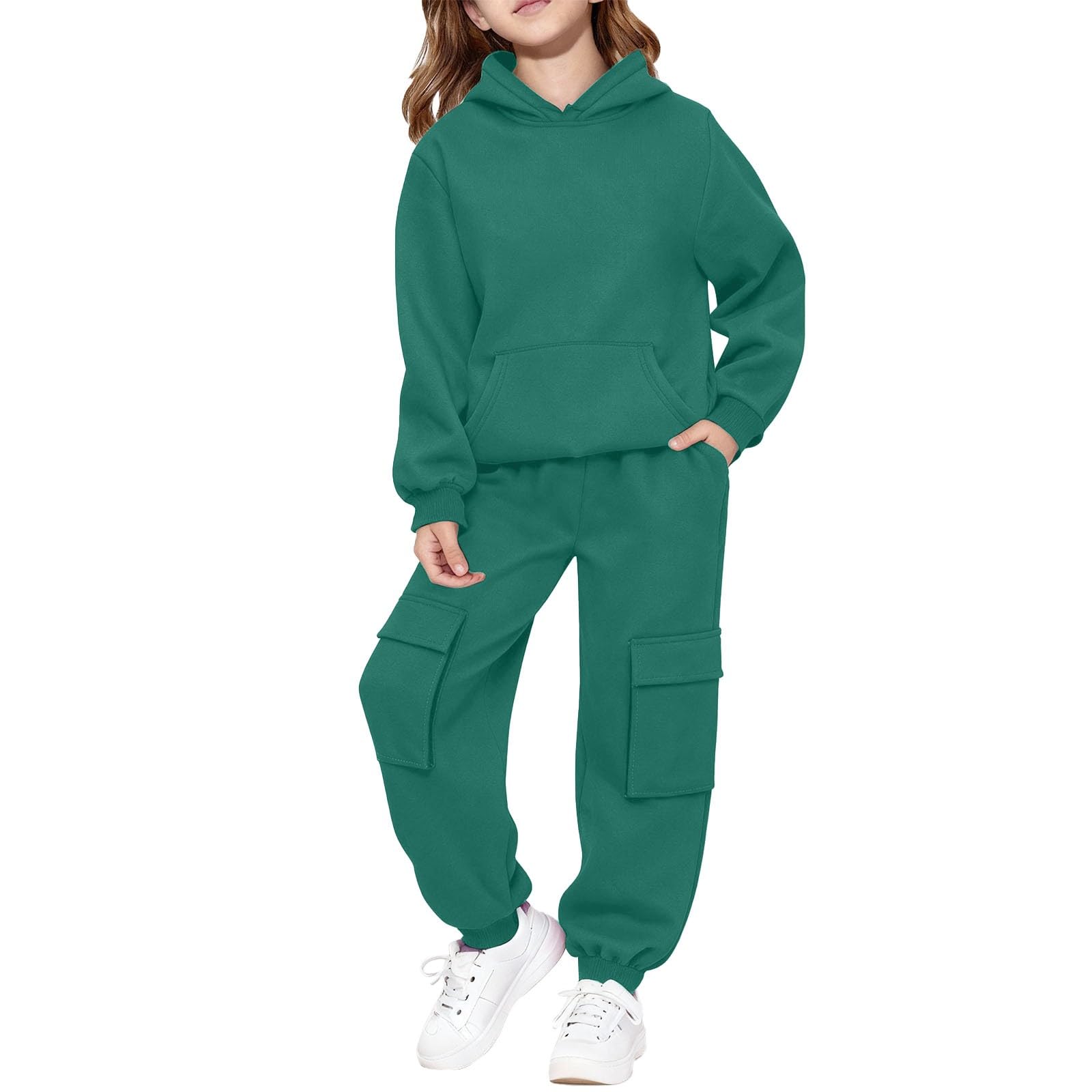 WINWUQB - Tuta da ragazza con cappuccio e pantaloni della tuta | Accogliente Scuola Sport 2 Pezzi Maglione Pantaloni Vacanza Autunno Inverno Casual Traspirante Bambini Tuta