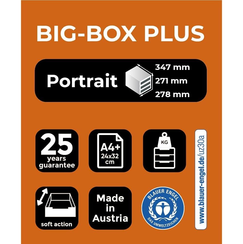 Exacompta 309714D Premium Ablagebox mit 5 Schubladen für DIN A4+ Dokumente. Stapelbare Schubladenbox mit hoher Kapazität für mehr Platz auf dem Schreibtisch Big Box Plus EcoBlack Schwarz