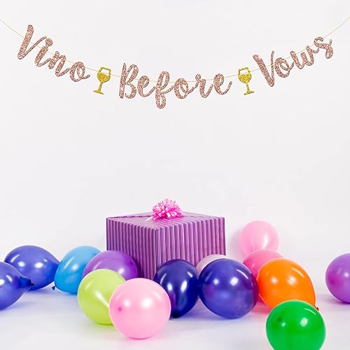 Miniatura 5 de Cartel de vino antes de los votos, despedida de soltera, compromiso, novia a ser, decoraciones de fiesta de boda (purpurina dorada rosa)