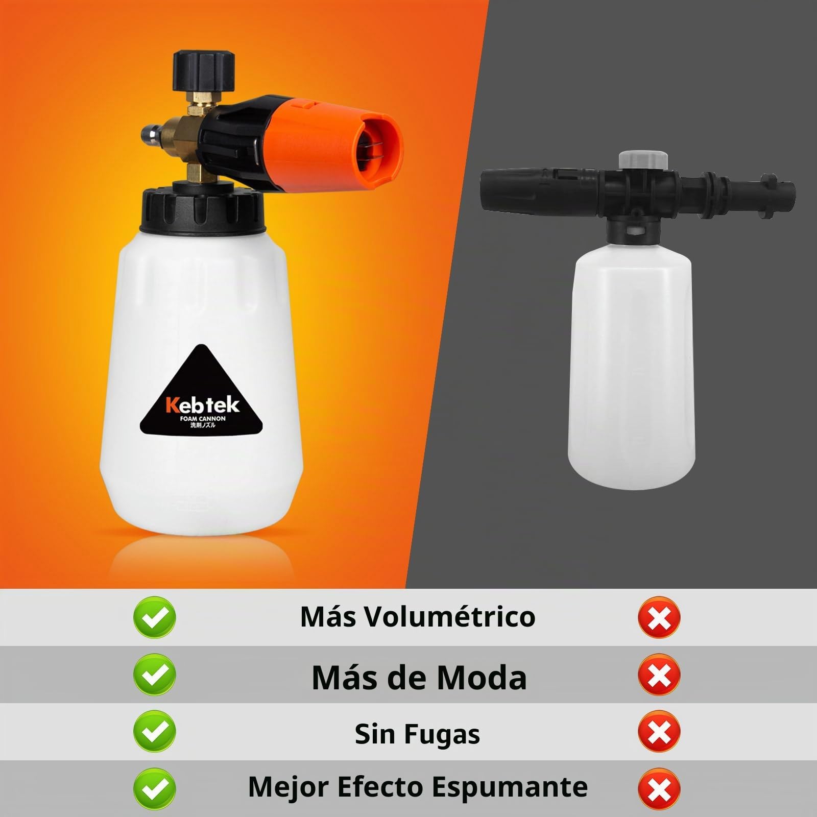 Kebtek Pistola Hidrolimpiadora de Alta presión 5200 PSI con Cañón de Espuma 1L, 5 Boquillas de Pulverización et Adaptador Compatible con Karcher K2-K7