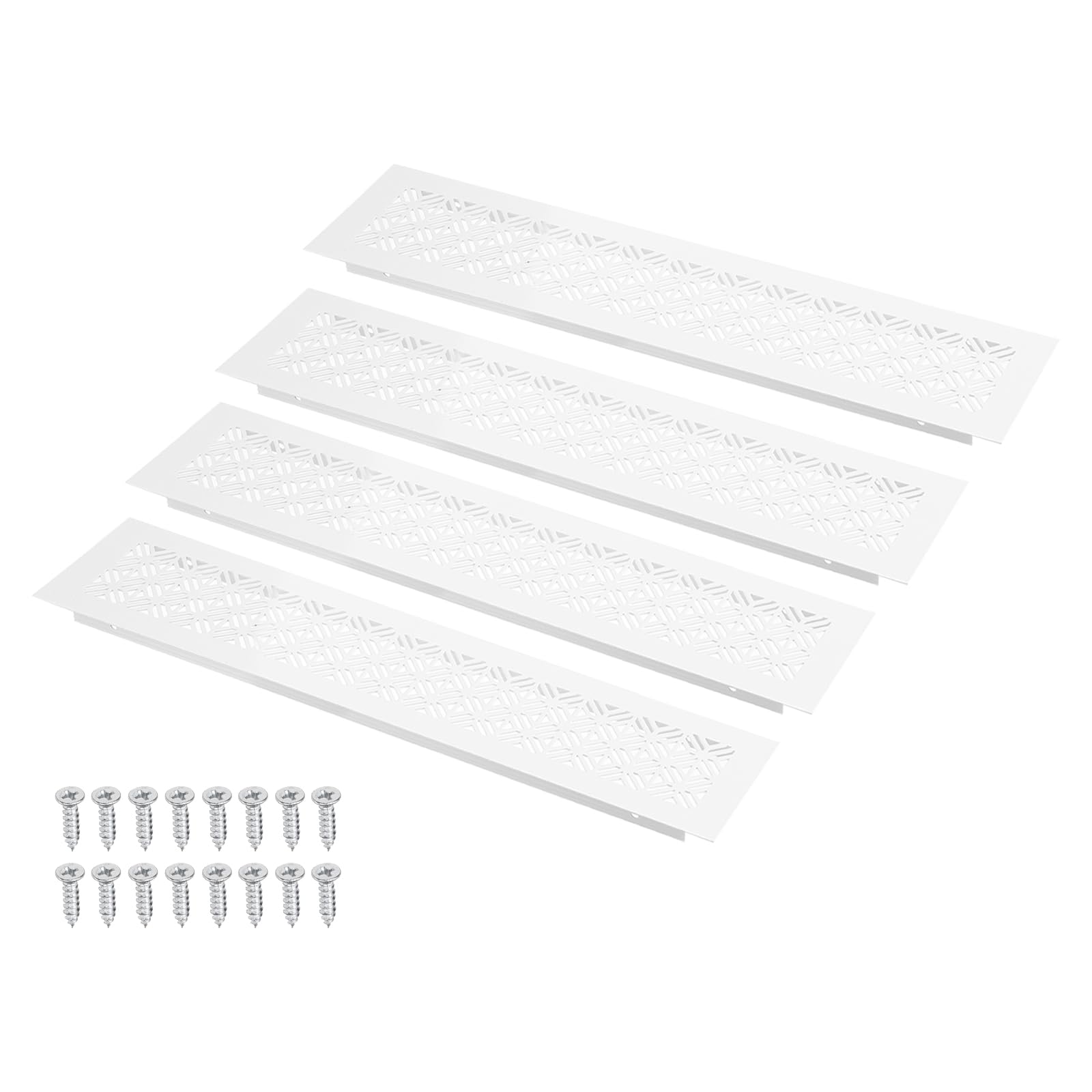 sourcing map 8 x 3 Inch (Duct Openings) Door Vent Cover, 4Set Aluminum Grille Ventilation Cover Louvered with Mounting Screws for Cabinet Wardrobe Door, White (10 x 3 Inch Outer Size)