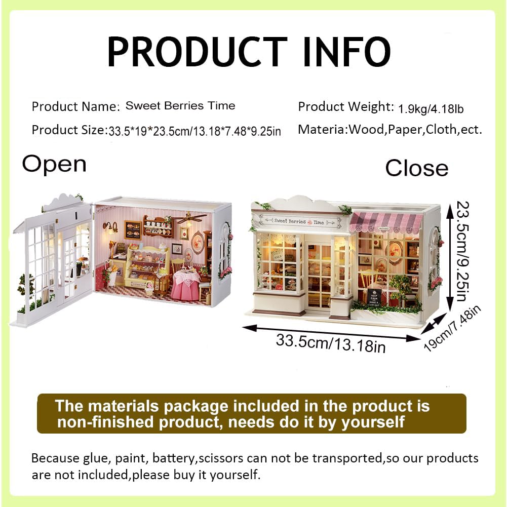 DIY Miniatur Puppenhaus Kit, Sweet Berries Time Theme 3D Holzpuzzle Tiny House Kit Hobbys für Frauen Erwachsene Handwerk Geschenke/mit Staubschutz