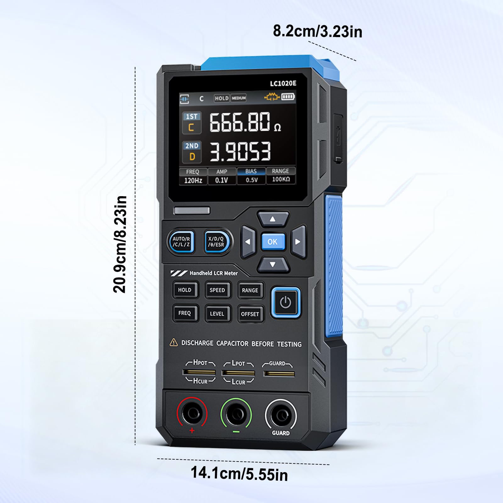 LCR Messgerät 100Hz-100kHz, LC1020E Hochpräzises digitales Brücken-LCR-ESR-Messgerät, 2,8-Zoll tragbares digitales TFT-ESR LCR Meter, misst ESR/Q/D/θ/X, Anzeige von zwei Parametern
