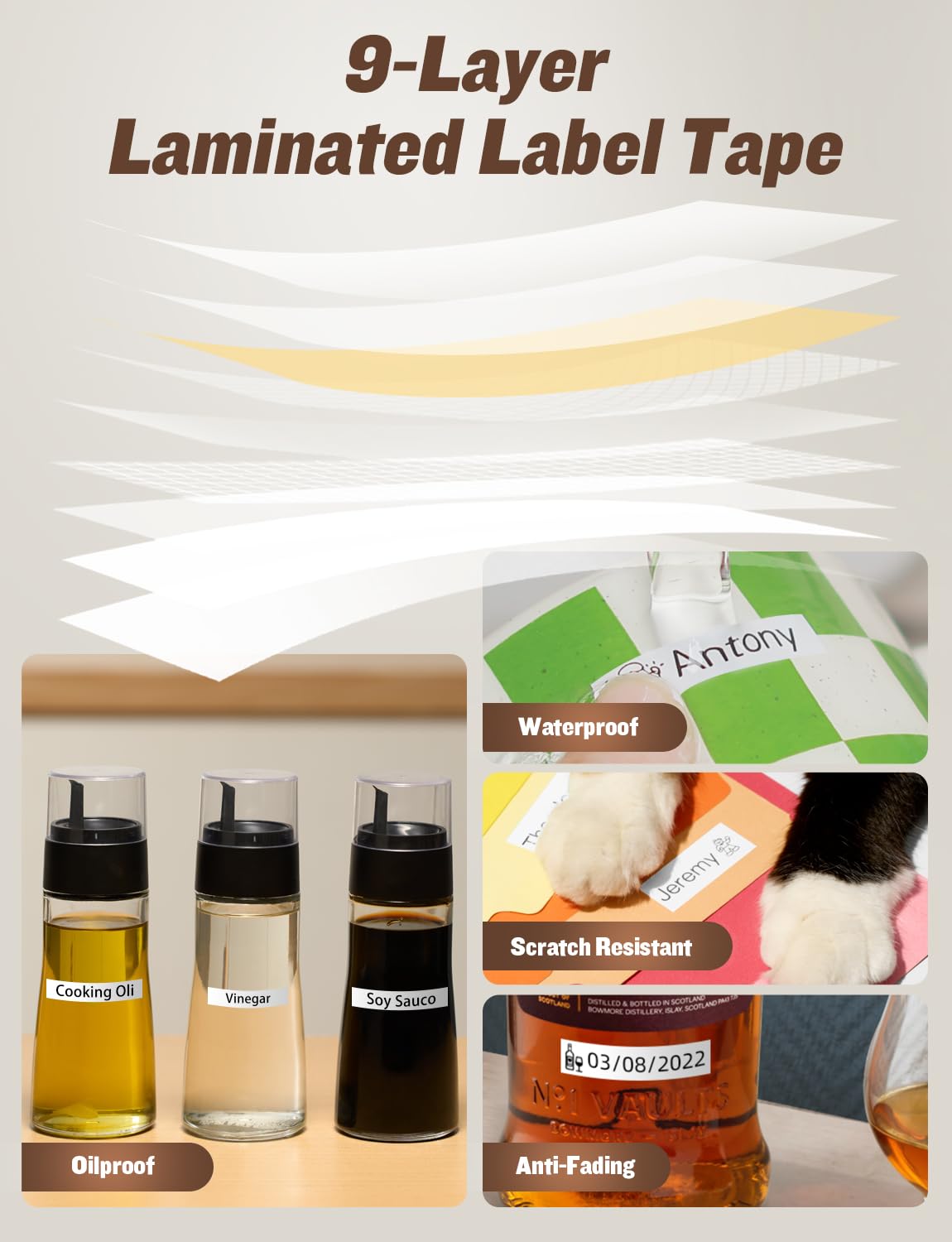 MakeID L1-C - Confezione di ricariche per etichettatura, 16 mm x 4 m, etichette continue, 5 rotoli, termolaminati, impermeabili, autoadesive, adatte per stampanti MakeID L1-C