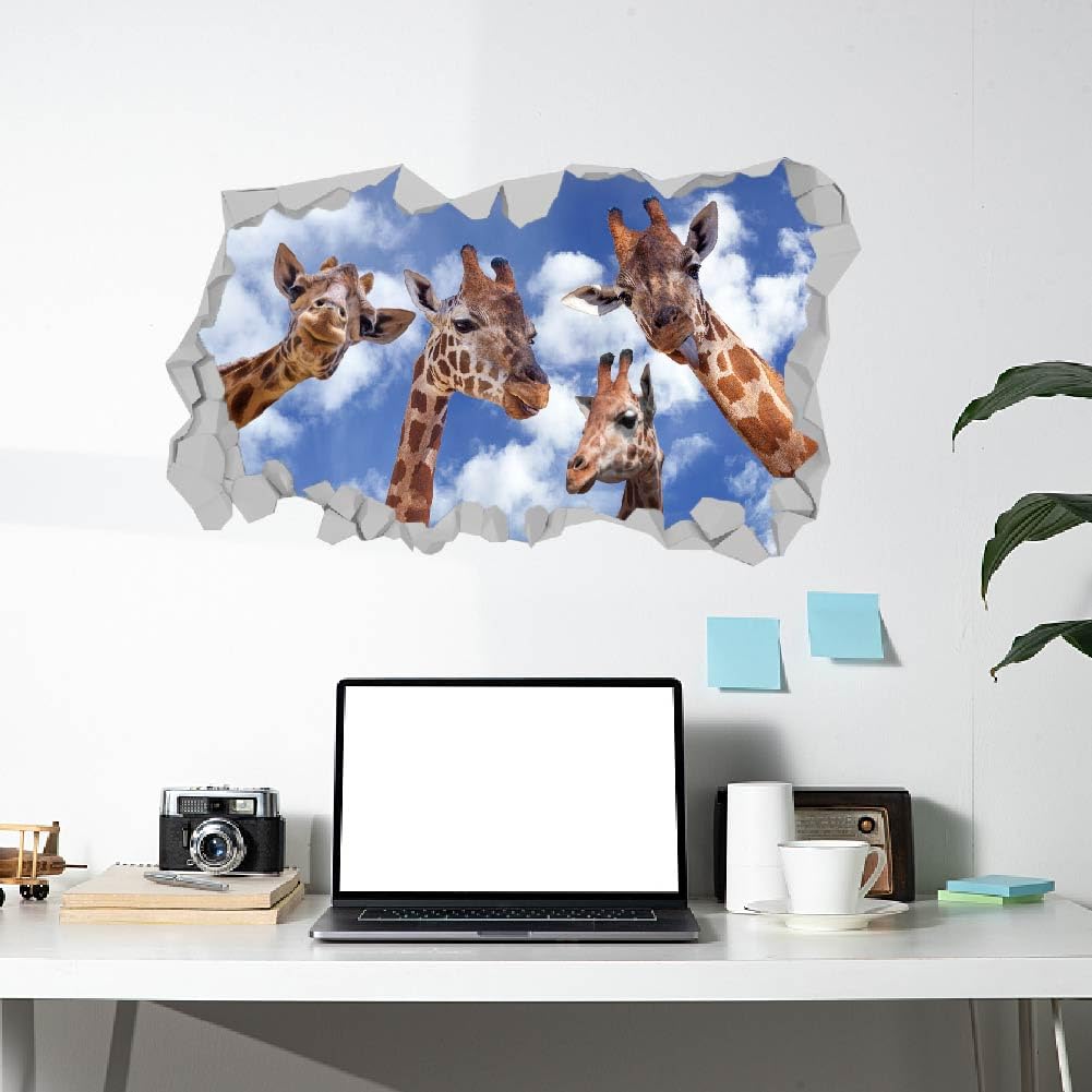 SUPERDANT 3D Break Giraffes Wall Sticker Giraffes Head Under Sky Wall Decal Vinyl Art Mural Animal Creative Peel and Stick for Bedroom Kid's Room Baby Shower Nursery Party Wall Decor - Image 4