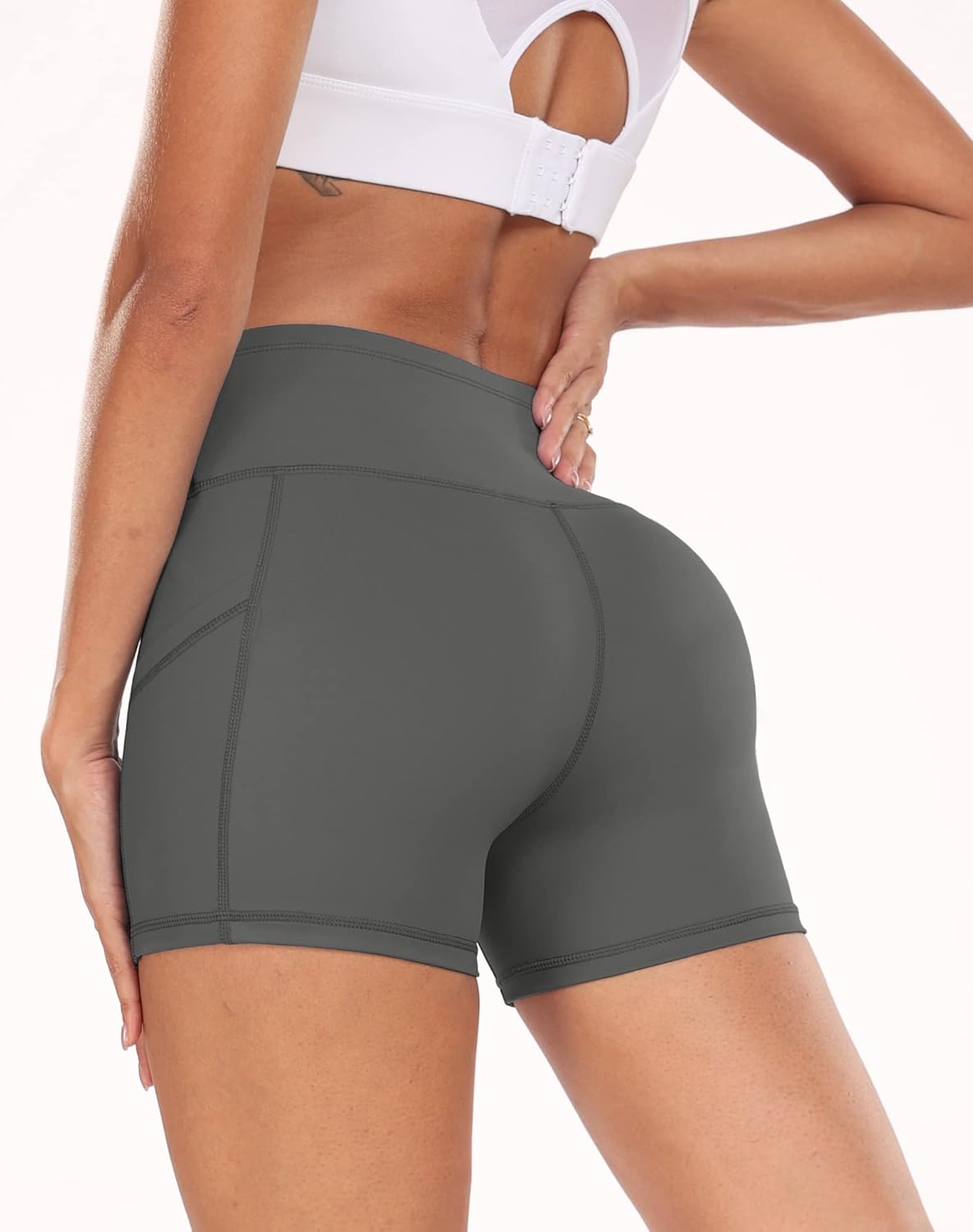 CADMUS Women's Gym Volleyball Shorts for Bike Naked Feeling High Waist Athletic Shorts No Front Seam with Deep Porkets - Image 4
