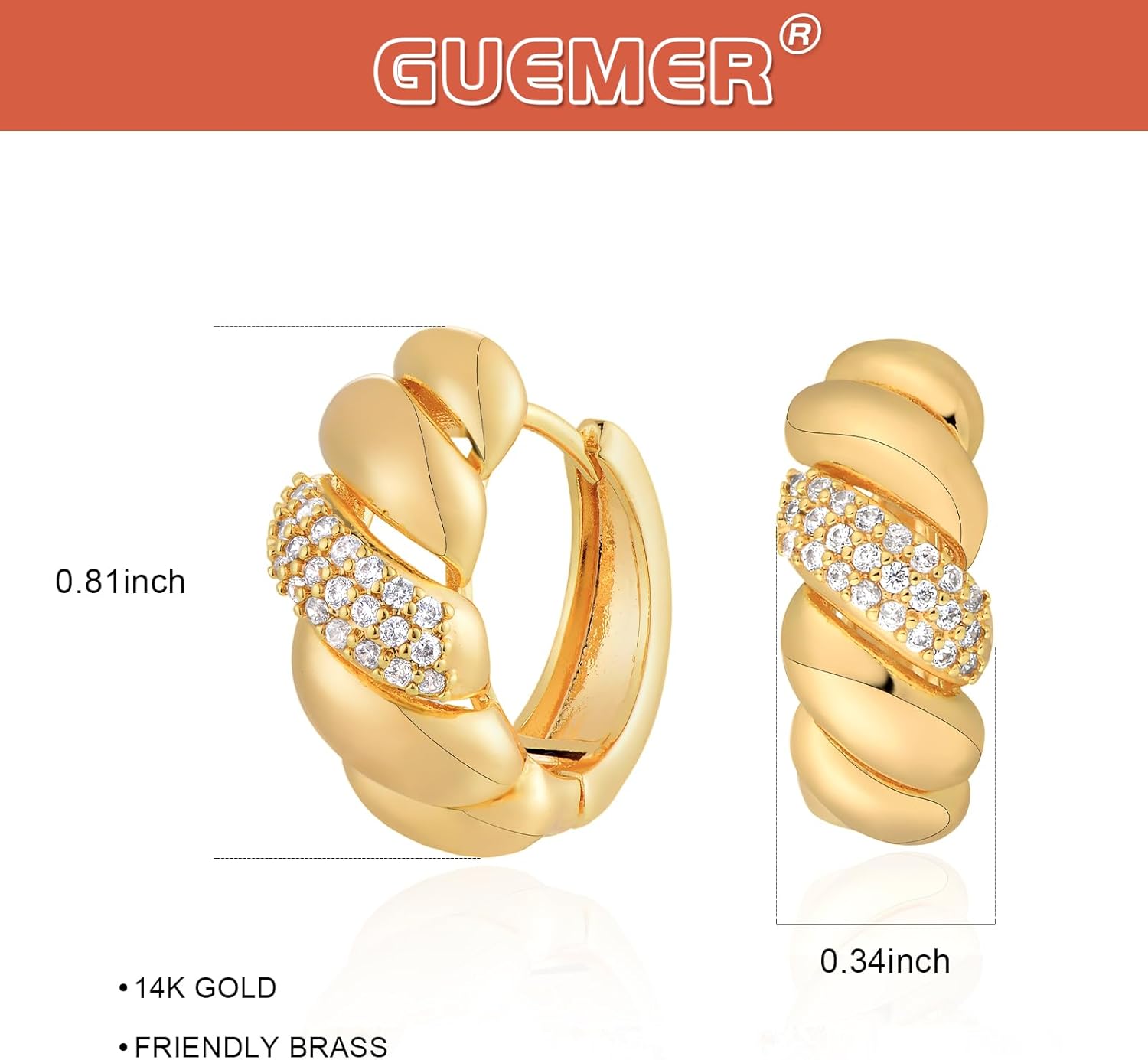 Gold Huggie Hoop Earrings 14K Gold Plated Dainty Chunky Thick Hoop Diamond Cubic Zriconia Inlay Sleeper Tiny Delicate Boho Beach Simple Hypoallergenic Jewelry Gift for Her - Image 5