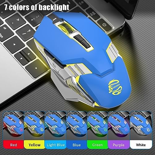 Wireless Mouse, Bluetooth Mouse, Silent Multi Device Mouse, 2400 DPI, RGB Backlit, 800mAh Rechargeable Cordless Computer Mouse for Laptop PC Mac MacBook Air/Pro iPad Chromebook Office Gaming - Blue - 2