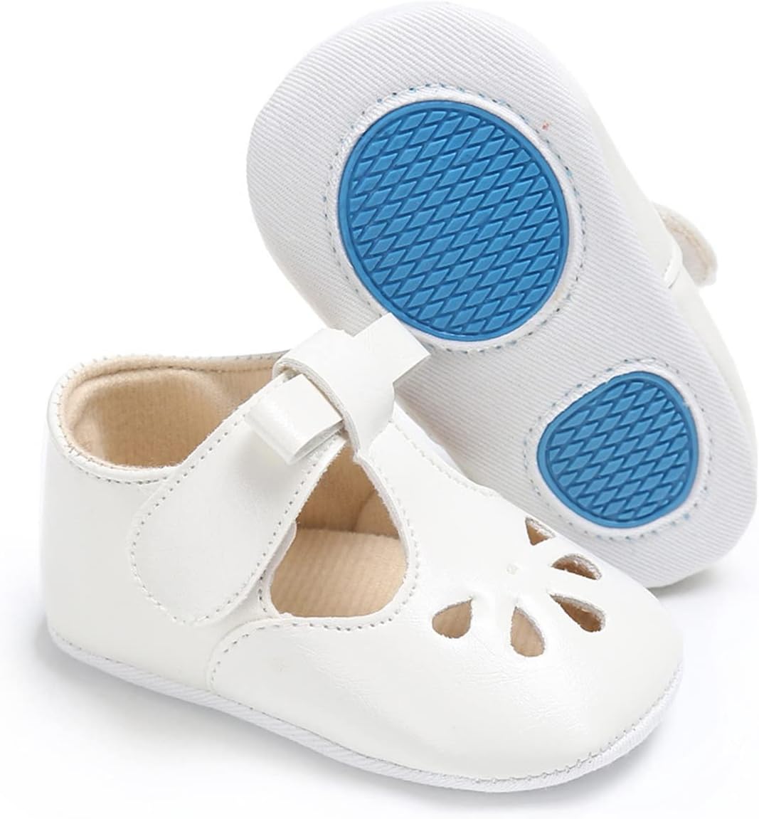 LAFEGEN Baby Girls Mary Jane Flats with Bownot Non Slip Soft Sole PU Leather Newborn Infant Toddler First Walker Cirb Dress Shoes