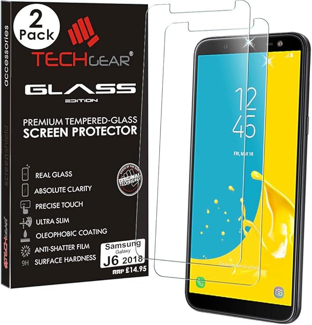 TECHGEAR [2 Pack] GLASS Edition for Galaxy J6 (SM-J600 Series) - Genuine Tempered Glass Screen Protectors Guard Covers Compatible with Samsung Galaxy J6 2018