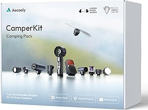 Aecooly 11-in-1 Modular CamperKit Camping Survival Kit, Portable Outdoor Gear with Igniter, Flashlight, Alarm, Water & Air Pump, Charger, 3 Cooling Fans, 2 Lights for Hiking, Camping, Road Trip, Gifts