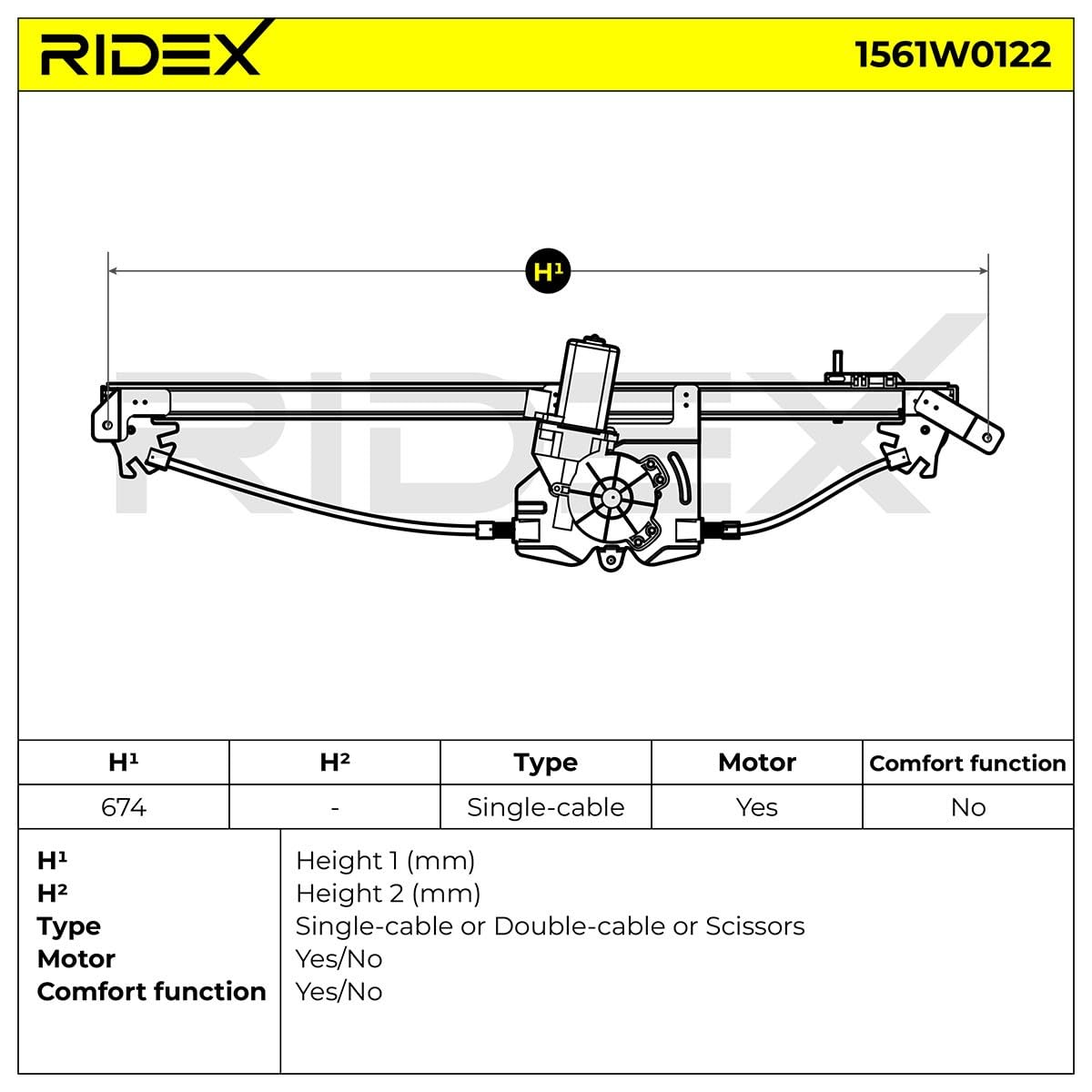 RIDEX 1561W0122 Elevalunas eléctrico Derecha con electromotor